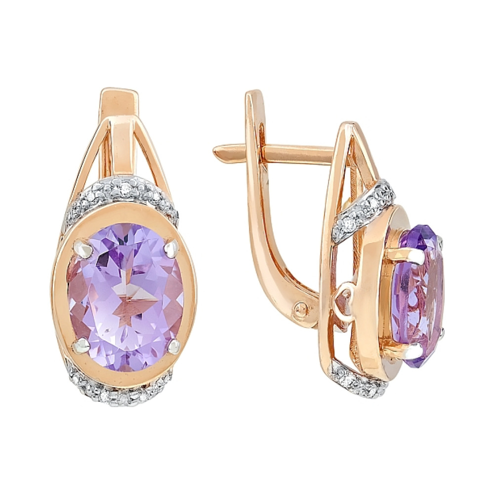 Золотые серьги с аметистом и фианитом № 113331