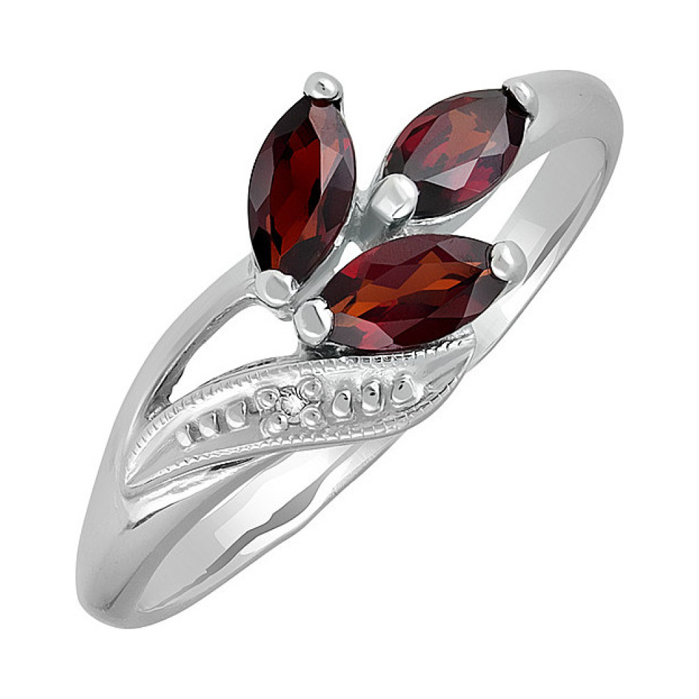 Серебряное кольцо с гранатом и фианитом № 132046