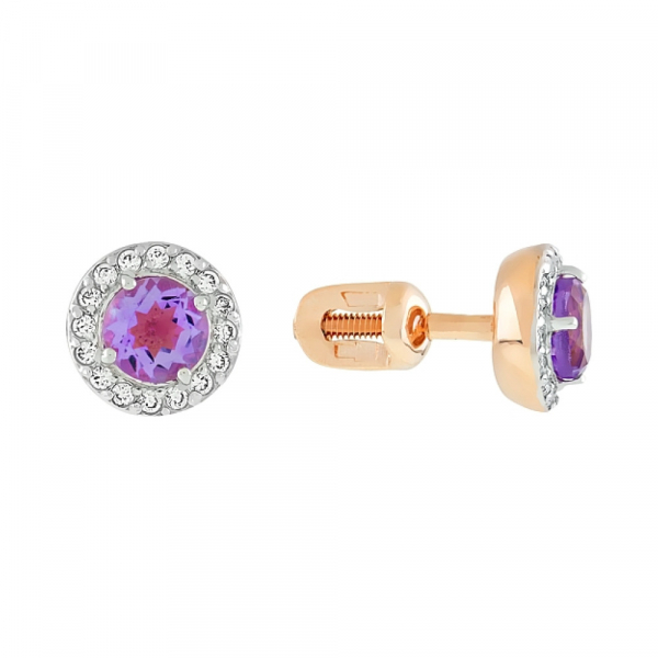 Пуссеты с аметистом и фианитом № 53577