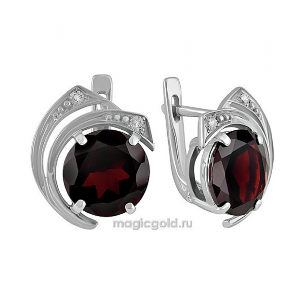 Серебряные серьги с гранатом и фианитом № 132777