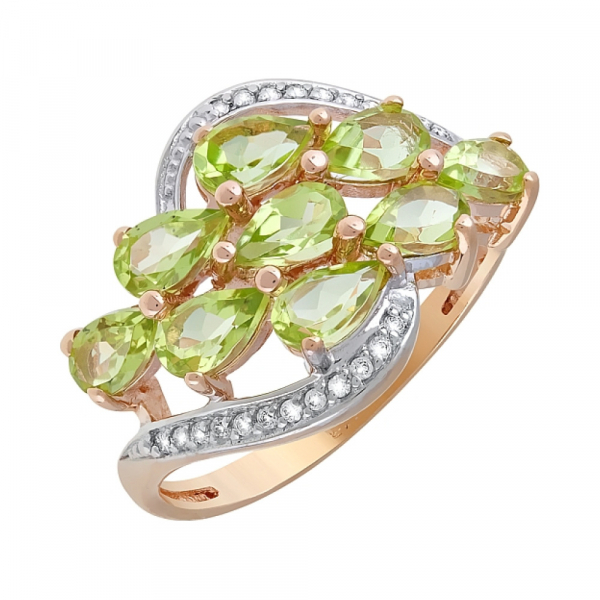 Золотое кольцо с хризолитом и фианитом № 119548