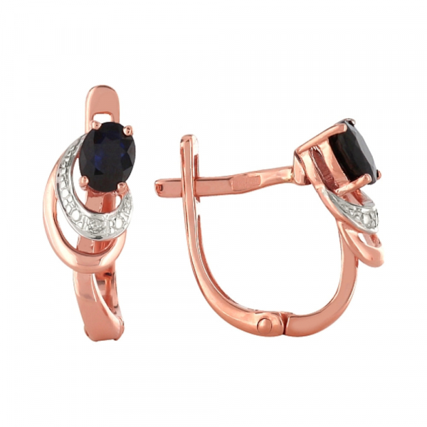 Золотые серьги с бриллиантами и сапфиром № 99822