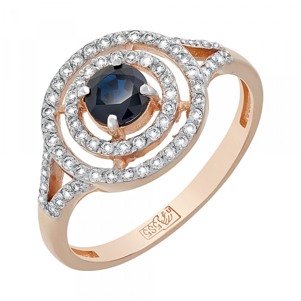 Золотое кольцо с бриллиантом и сапфиром № 119141