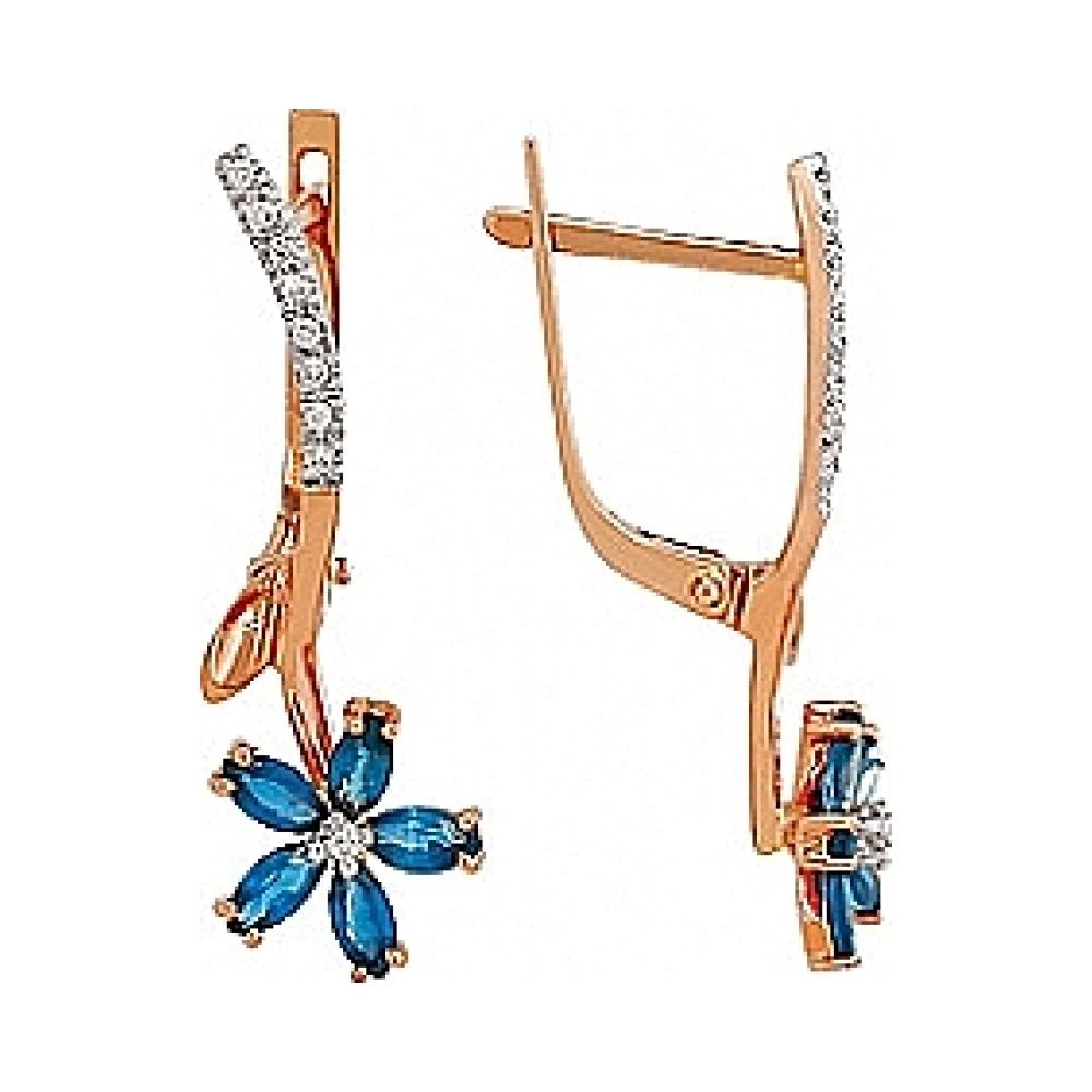 Золотые серьги с бриллиантом и сапфиром № 82304