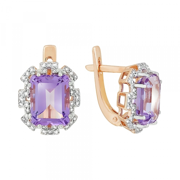 Золотые серьги с аметистом и фианитом № 118605