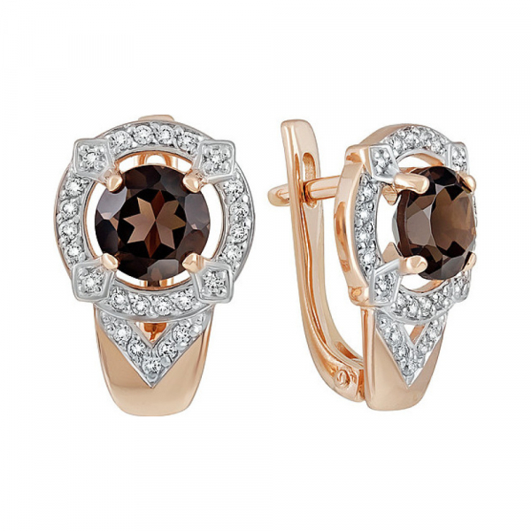 Золотые серьги с раухтопазом и фианитом № 137559