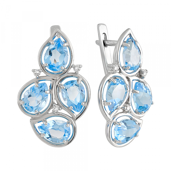 Серебряные серьги с топазом и фианитом № 129608