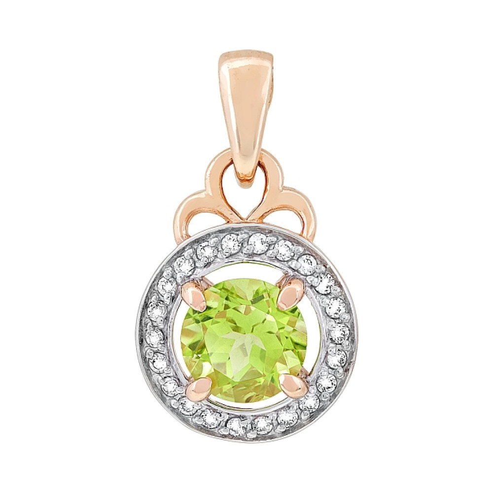 Золотая подвеска с хризолитом и фианитом № 117574