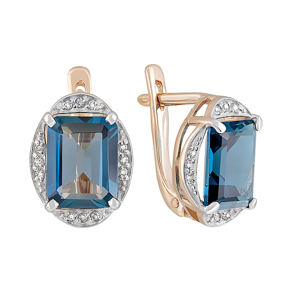 Золотые серьги с топазом и фианитом № 126522