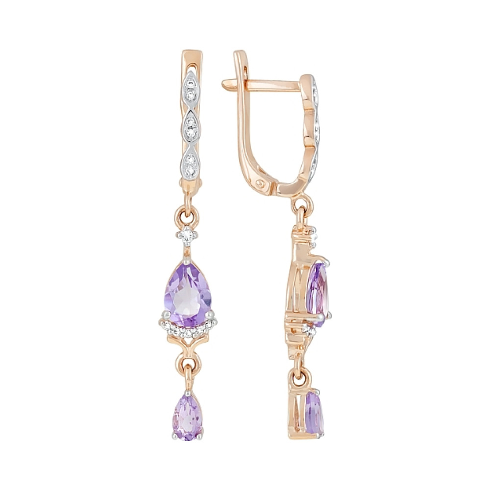 Золотые серьги с аметистом и фианитом № 119452