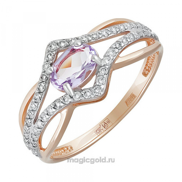 Золотое кольцо с аметистом и фианитом № 141352