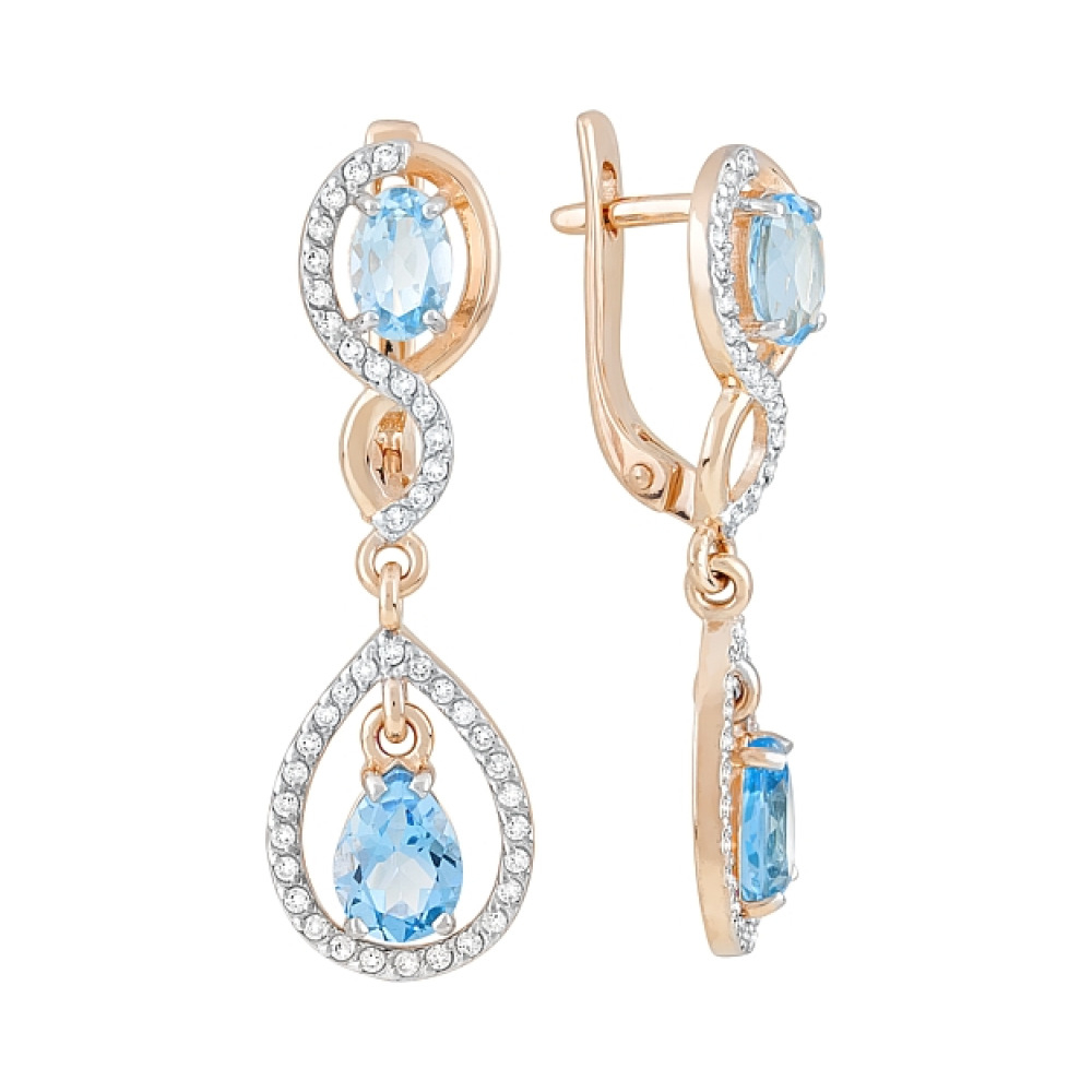 Золотые серьги с топазом и фианитом № 119978