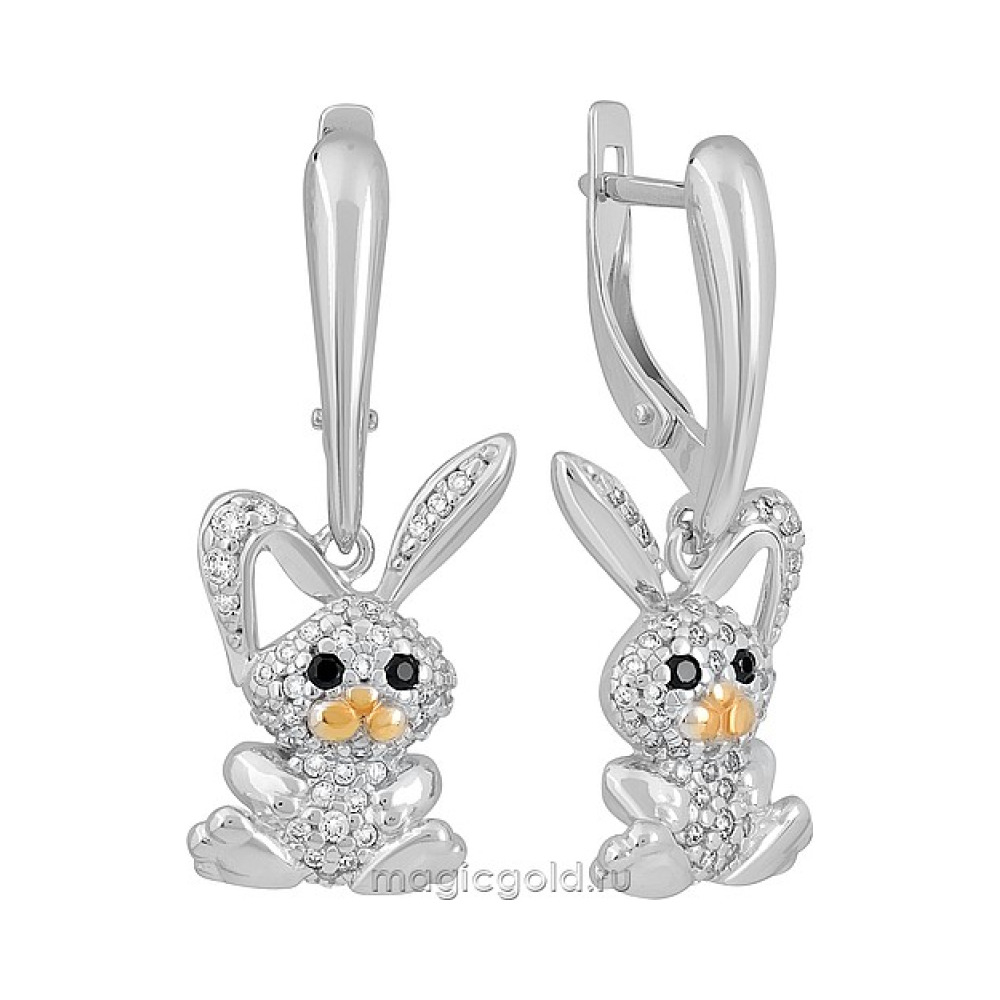 Серебряные серьги с фианитом № 141057