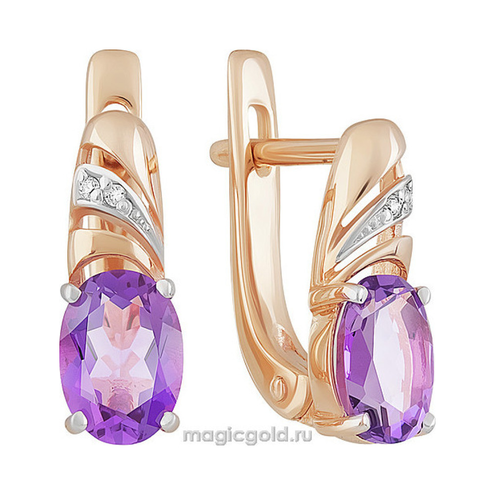 Золотые серьги с аметистом и фианитом № 159647