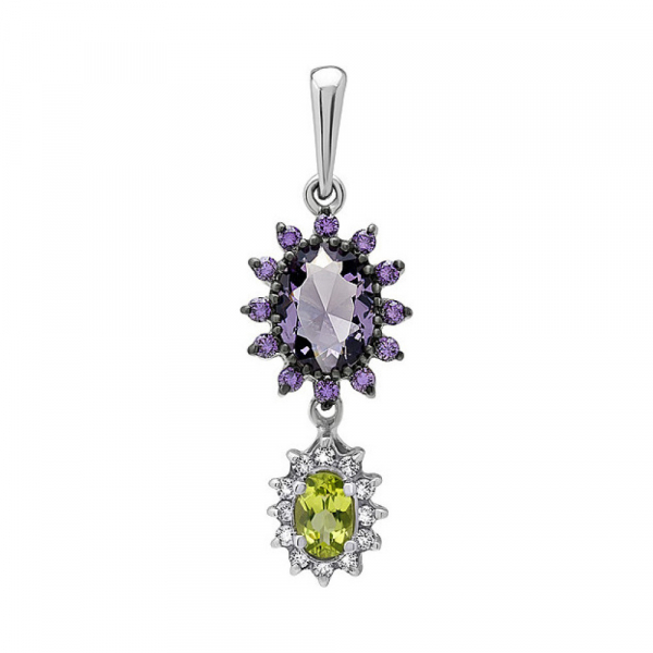 Серебряная подвеска с хризолитом,алпанитом и фианитом № 134570