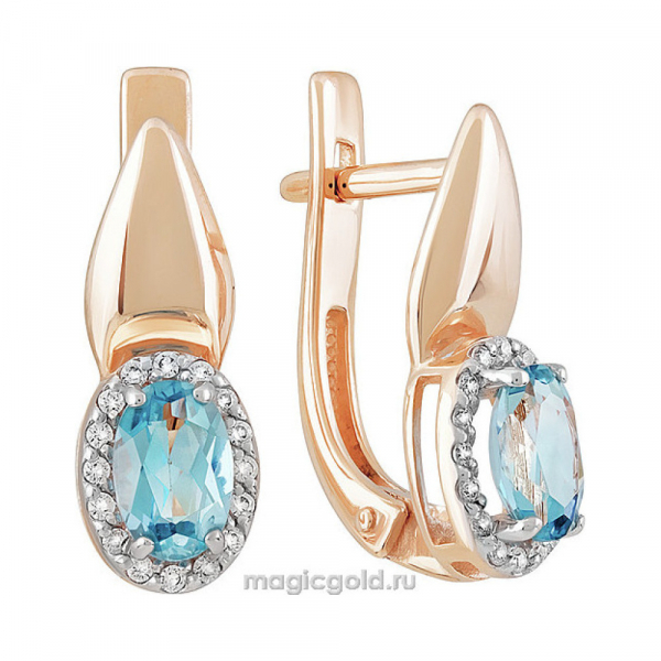 Золотые серьги с топазом и фианитом № 142159