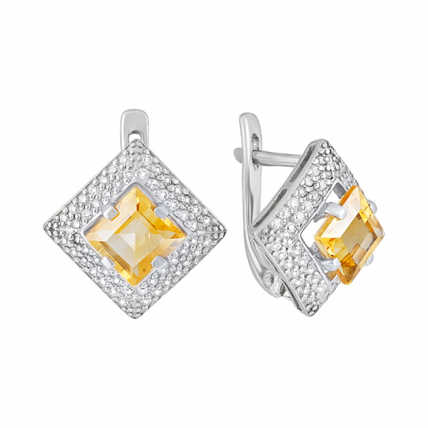 Серебряные серьги с цитрином и фианитом № 127050