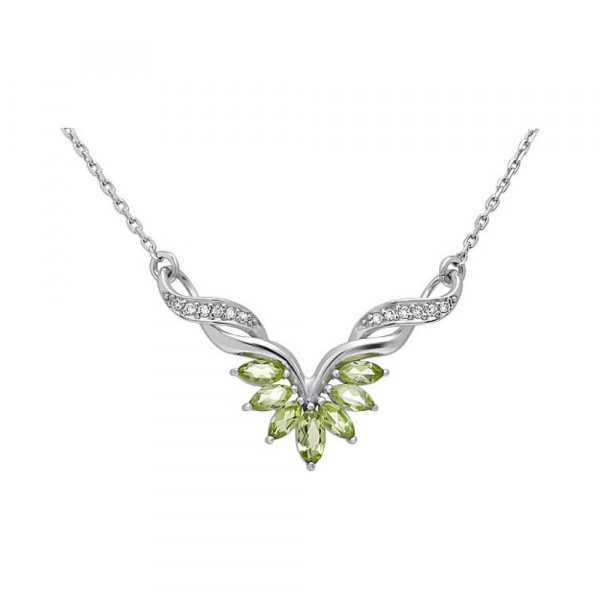 Серебряное колье с хризолитом и фианитом № 133203