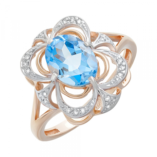 Золотое кольцо с топазом и фианитом № 124590