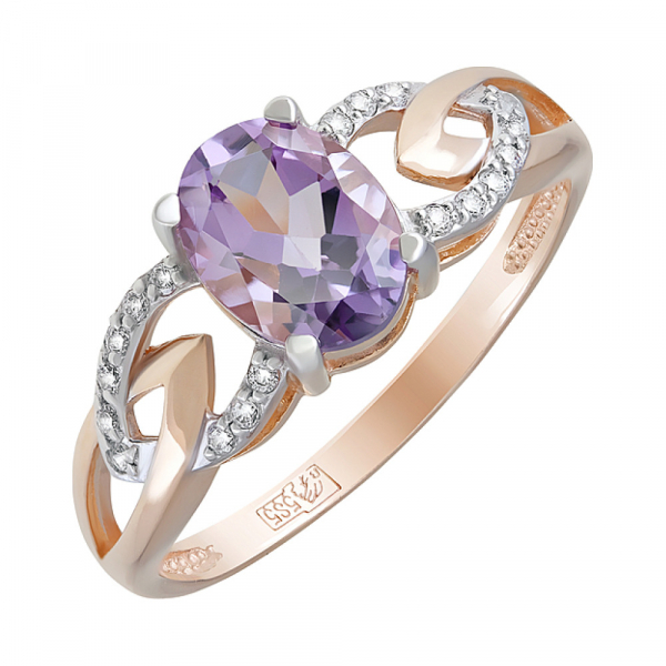 Золотое кольцо с аметистом и фианитом № 124111
