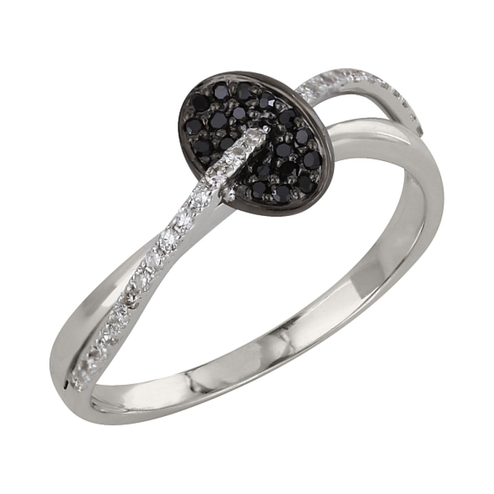 Золотое кольцо с чёрным и белым бриллиантами № 99218