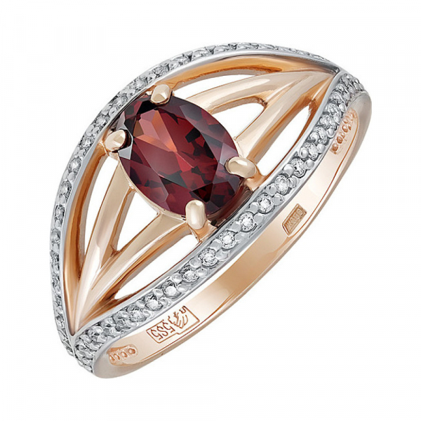 Золотое кольцо с гранатом и фианитом № 134807