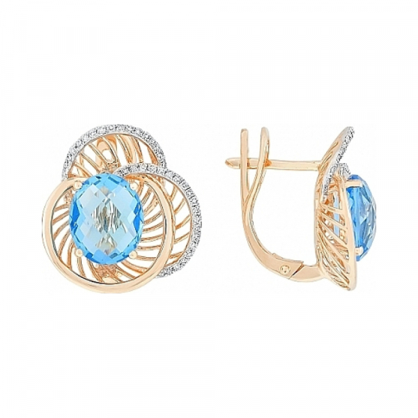  серьги с бриллиантом и топазом № 115393