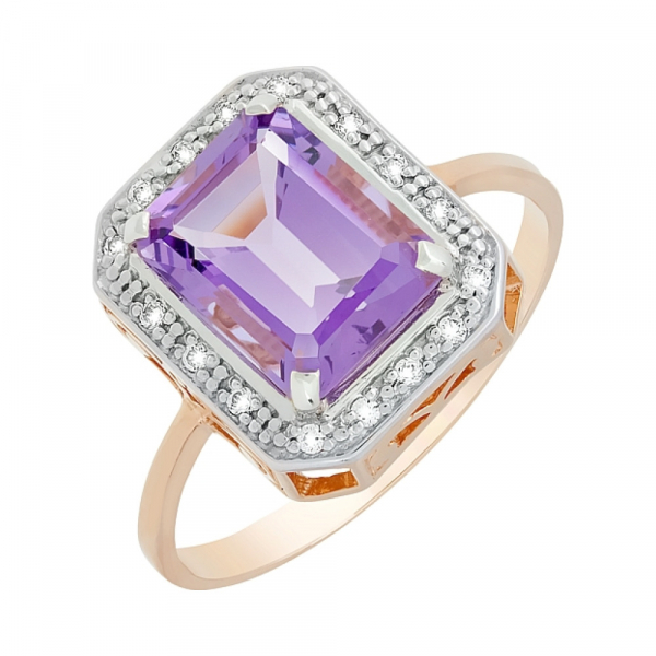 Золотое кольцо с аметистом и фианитом № 76310