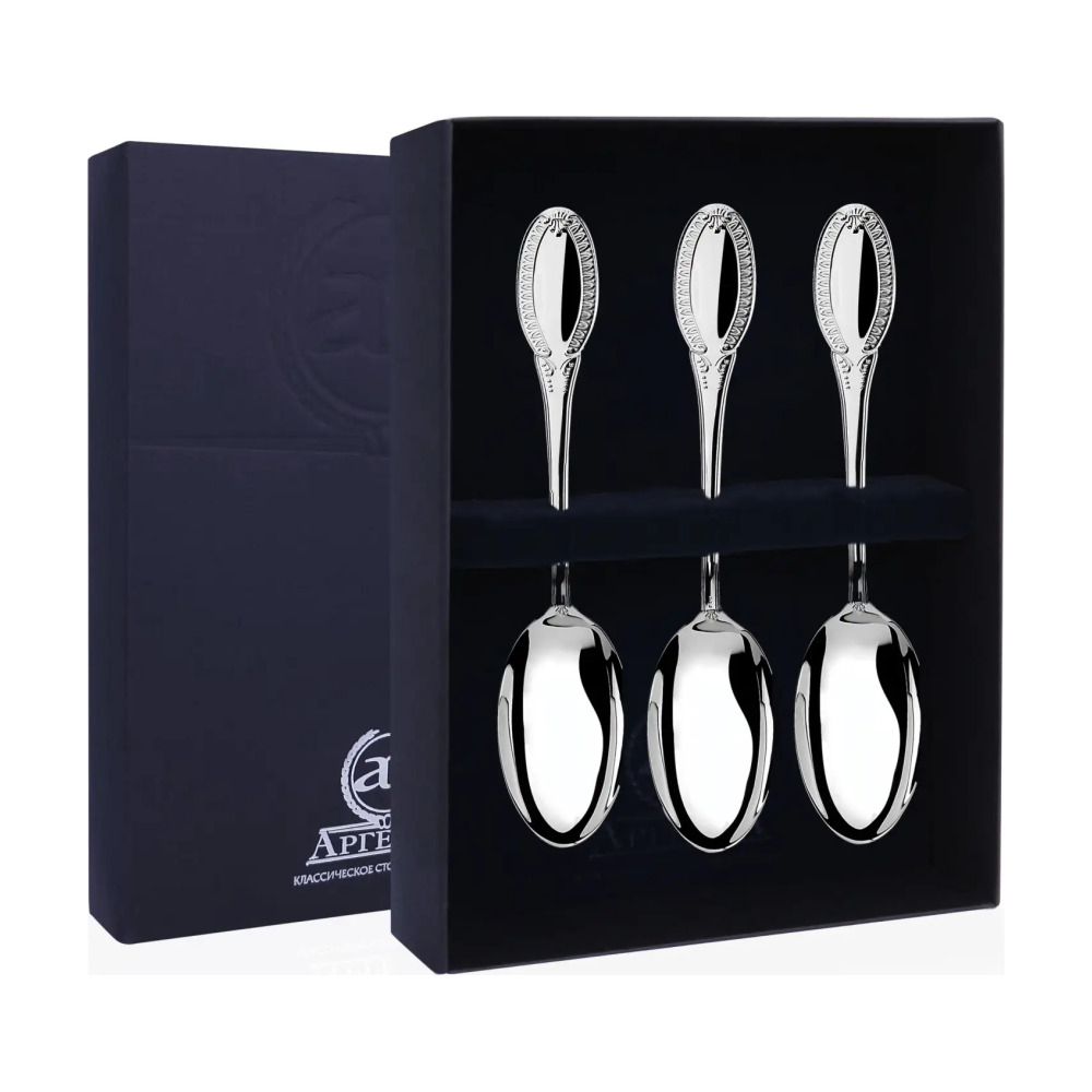 Набор чайной ложки Император большая. Набор на 3 предмета из серебра 925 пробы