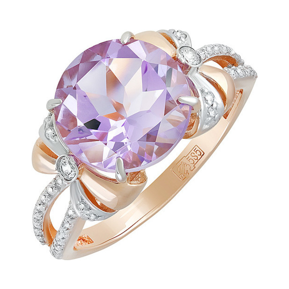 Золотое кольцо с аметистом и фианитом № 126984