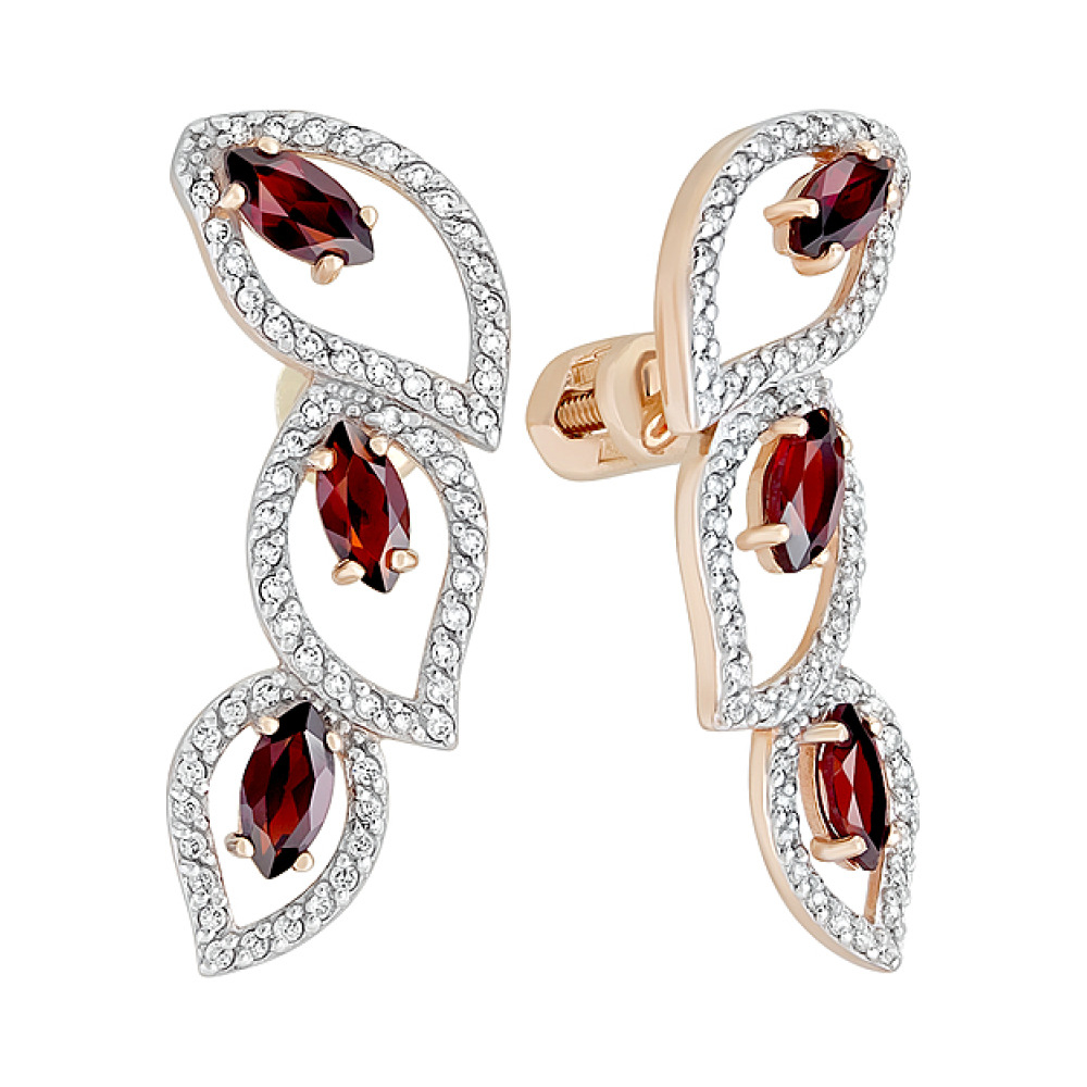 Пуссеты с гранатом и фианитом № 127021