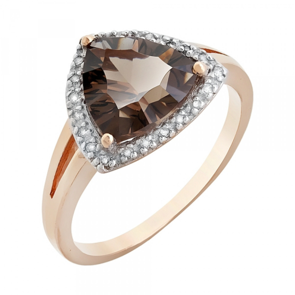 Золотое кольцо с бриллиантом и раухтопазом № 35358