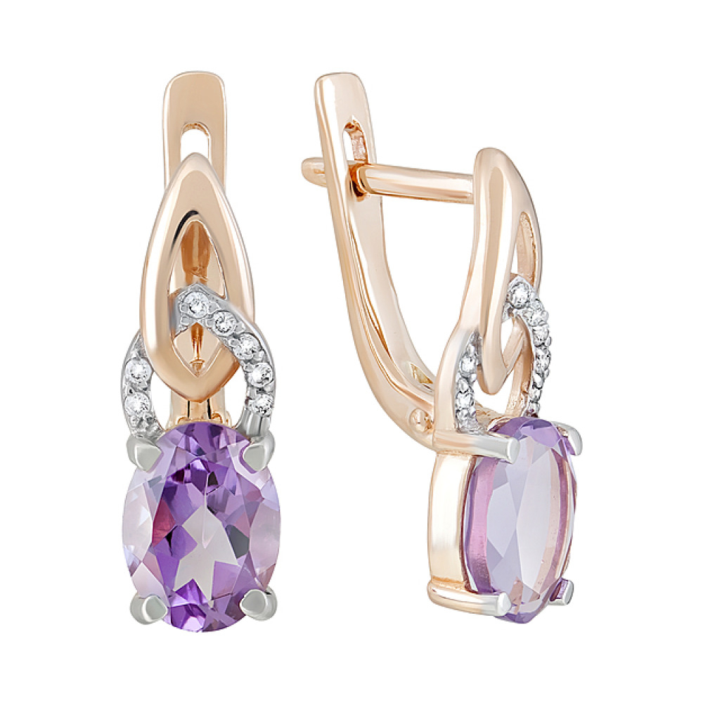 Золотые серьги с аметистом и фианитом № 124091