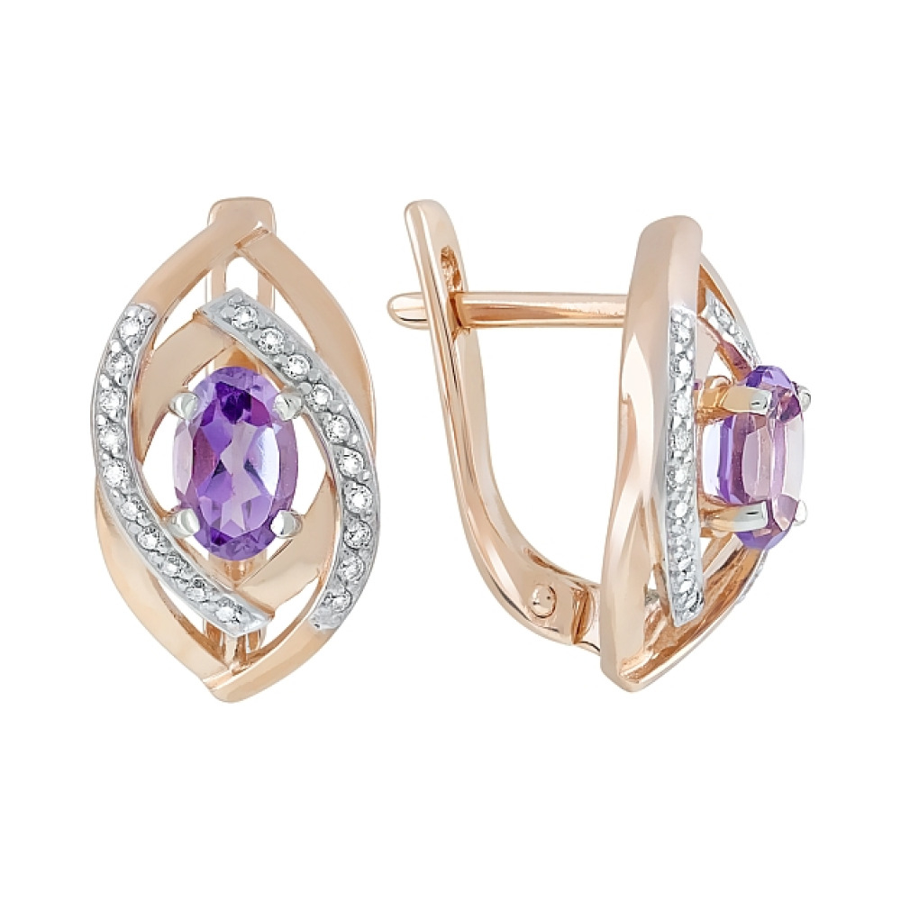 Золотые серьги с аметистом и фианитом № 119991