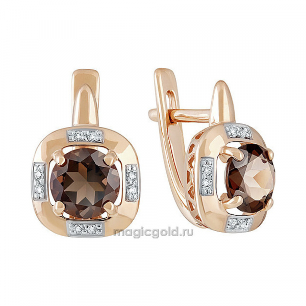 Золотые серьги с раухтопазом и фианитом № 139103