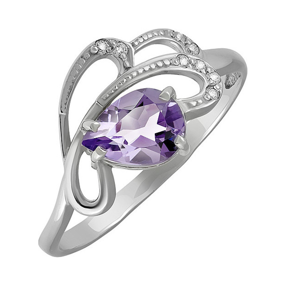 Серебряное кольцо с аметистом и фианитом № 133091