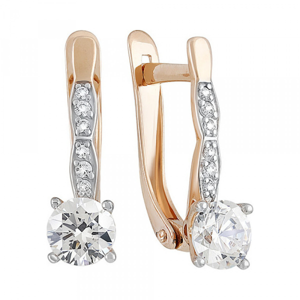 Золотые серьги с кристаллами swarovski и фианитом № 133533