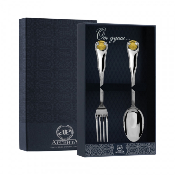 Набор из 2 столовых серебряных приборов «Визит» с позолотой