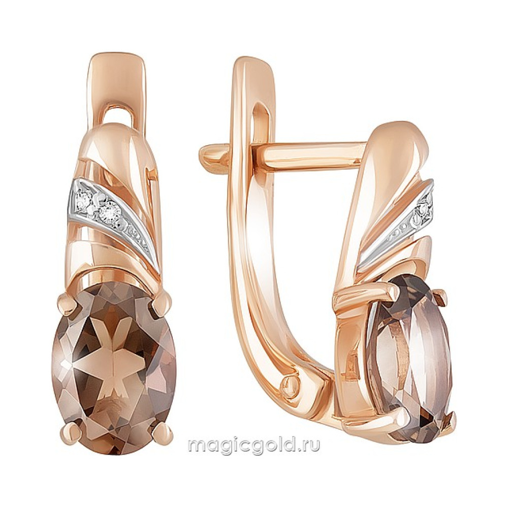 Золотые серьги с раухтопазом и фианитом № 159652