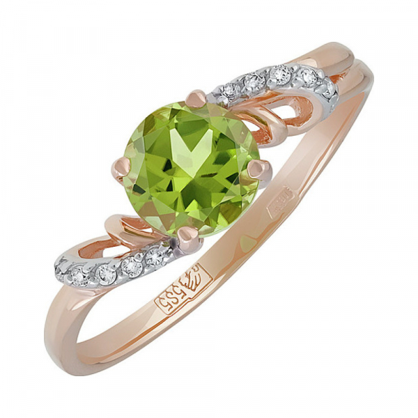 Золотое кольцо с хризолитом и фианитом № 133384