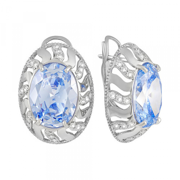 Серебряные серьги с фианитом № 132933