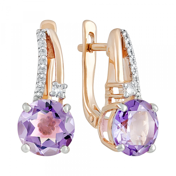Золотые серьги с аметистом и фианитом № 123105