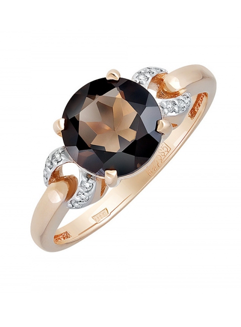 Золотое кольцо с раухтопазом и фианитом № 131602