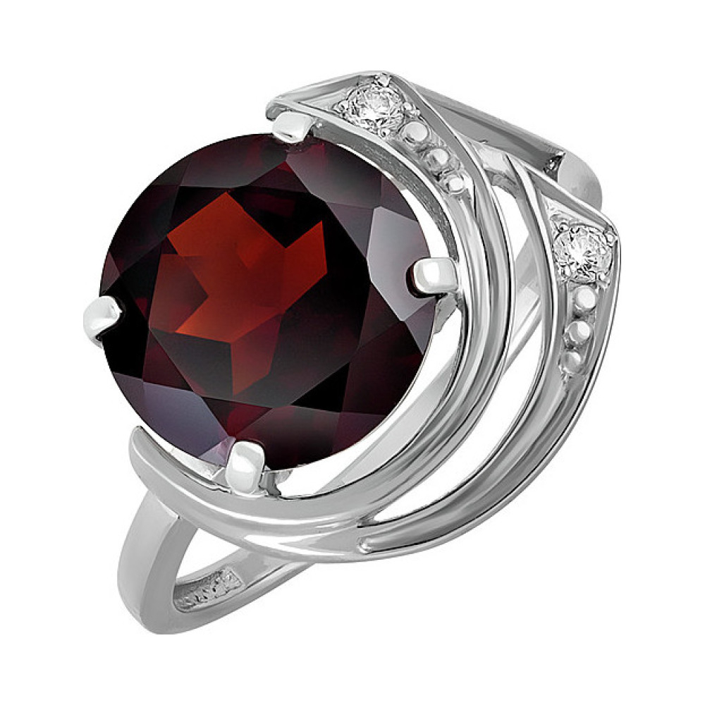 Серебряное кольцо с гранатом и фианитом № 132750