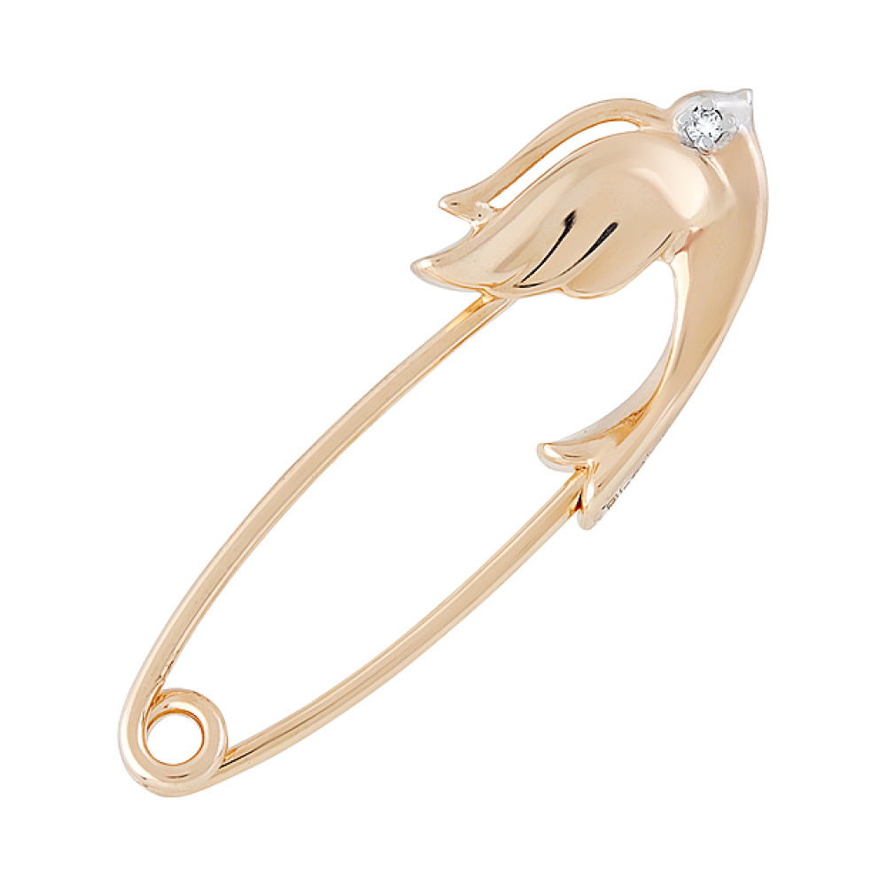 Золотая брошь с фианитами № 131414