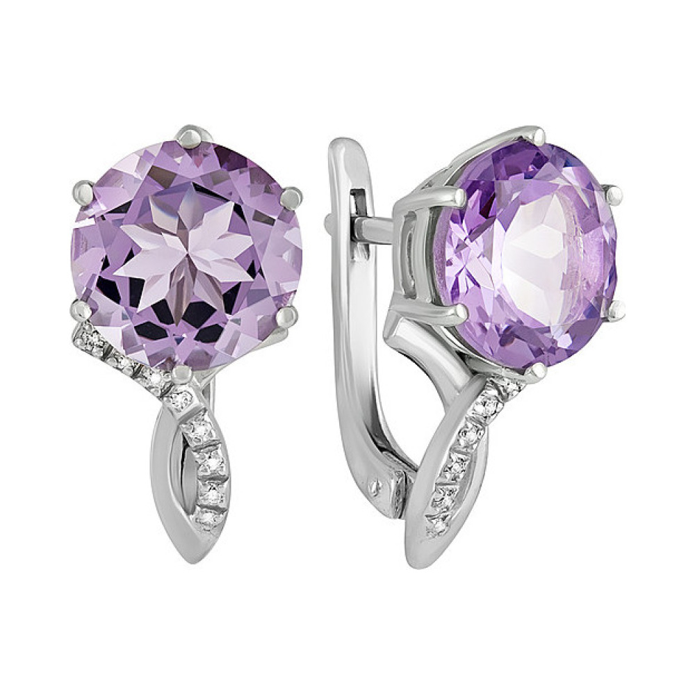 Серебряные серьги с аметистом и фианитом № 133116
