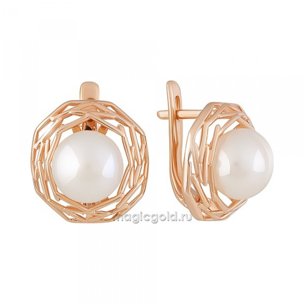 Золотые серьги с жемчугом № 159003