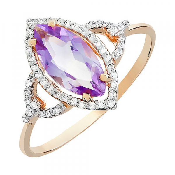 Золотое кольцо с аметистом и фианитом № 110689