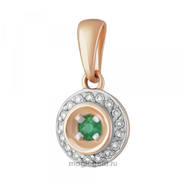 Золотая подвеска с бриллиантом и изумрудом № 160655
