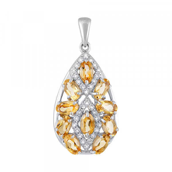 Серебряная подвеска с цитрином и фианитом № 131724